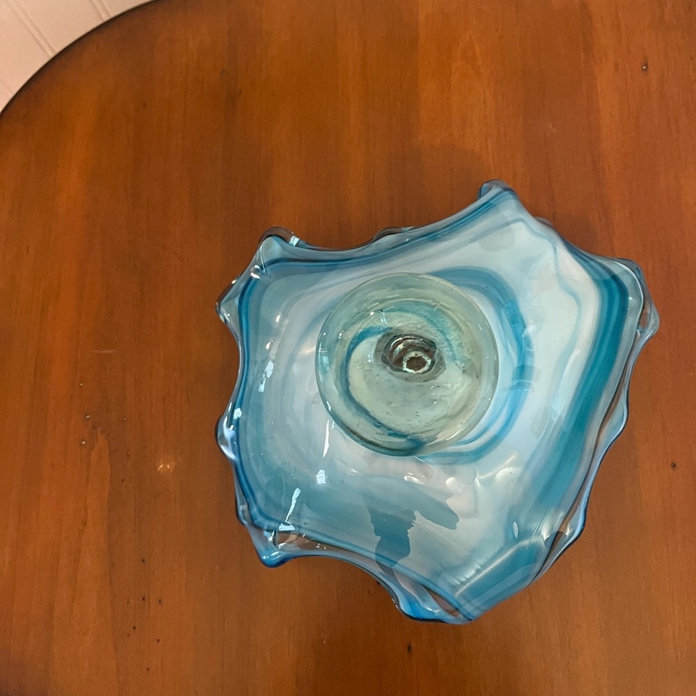 Vintage murano style art glass bowl, opalescent blue color - Picture 8 of 9